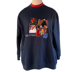 Bobbie Brooks sz L blue Christmas novelty sweater with embroidery